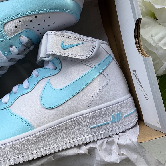 Nike Custom Painted Air Force 1 Mid - Light Blue NWT - Picture 10 of 11